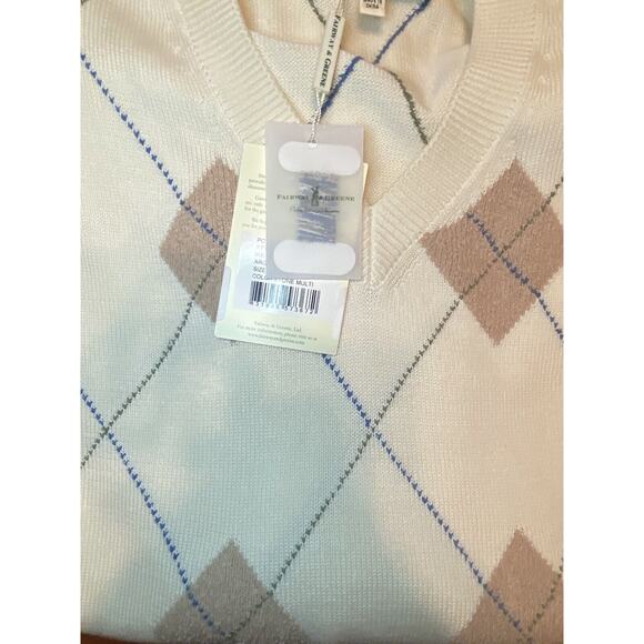 Fairway & Greene Argyle Pima Cotton Sweater Vest Mens Ivory L/S Med NEW $119 - Picture 8 of 12